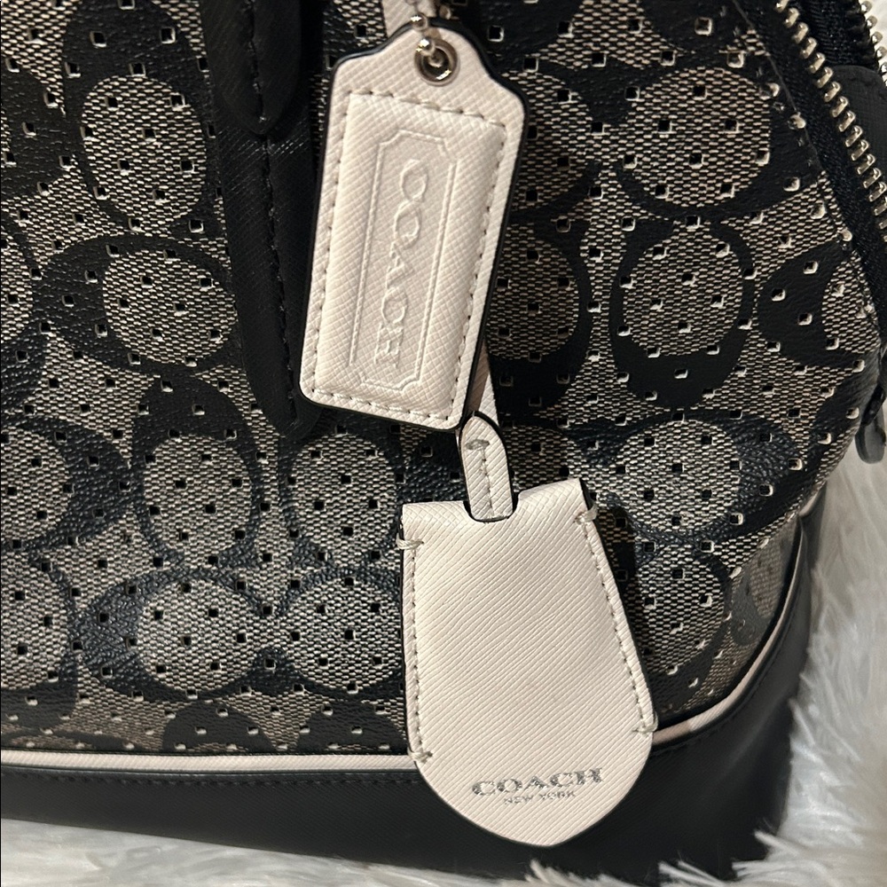 Coach Peyton Perforated Black and Gray Domed Satchel - Picture 10 of 10